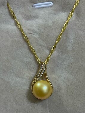 Natural Gold South Sea Cultured Pearl Gold Filled Necklace 22”